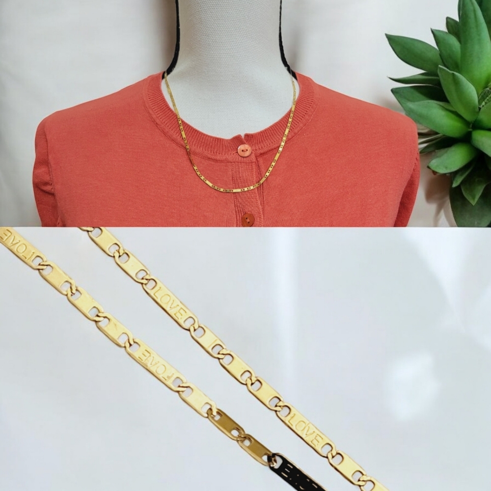 GOLD OVER STAINLESS STEEL dainty "LOVE" stamp necklace